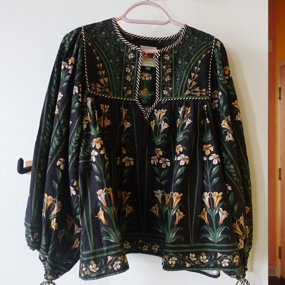 Farm Rio Black Flowers Arch Blouse XS 0 S SM Small top - Picture 10 of 16
